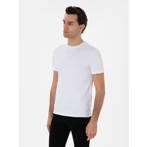 Erkek Beyaz Slim Fit Bisiklet Yaka Pamuk Karışımlı Basic T-shirt 50310013-VR013