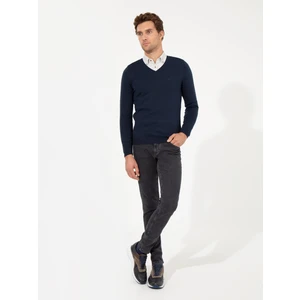 Erkek Lacivert Slim Fit V Yaka Basic Triko Kazak 50231721-VR033