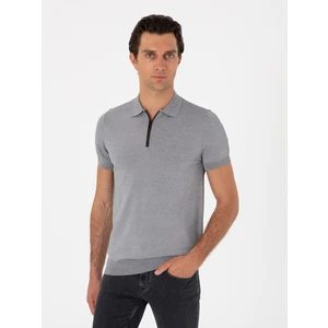 Erkek Gri Slim Fit Fermuarlı Polo Yaka Triko T-Shirt 50300817-VR024