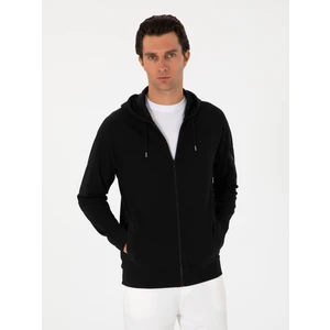 Erkek Siyah Regular Fit Tam Fermuarlı Kapüşonlu Sweatshirt 50300994-VR046