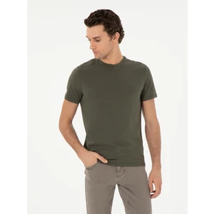 Erkek Haki Slim Fit Bisiklet Yaka Merserize Basic T-Shirt 50305451-VR027