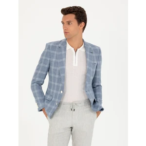 Erkek Mavi Slim Fit Keten Karışımlı Ceket 50264757-VR036