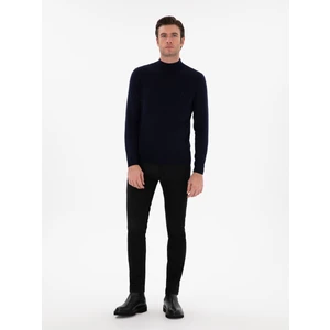 Erkek Lacivert Slim Fit Yün Karışımlı Yarım Balıkçı Yaka Basic Triko Kazak 50293281-VR033
