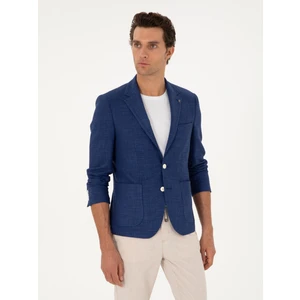 Erkek Mavi Slim Fit Keten Karışımlı Ceket 50264777-VR028