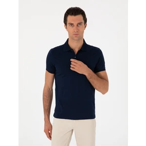 Erkek Lacivert Slim Fit Desenli Polo Yaka T-Shirt 50300721-VR033