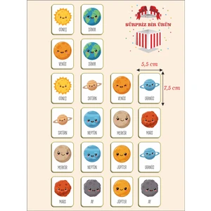 Zeka Kartları Ahşap Eğitici Hafıza Eşleştirme Oyunu Sevimli Gezegenler Oyuncak ( 5,5 x 7,5 Cm)