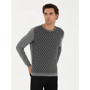 Erkek Gri Slim Fit Bisiklet Yaka Triko Kazak 50234963-VR024