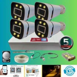 5 Mp 4 Kameralı Gece Renkli Sesli 250GB HDD Dahil Ahd Güvenlik Seti - ST25025