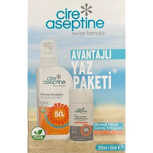 Cire Aseptine Güneş Koruyucu 50 SPF 200 ml + Mineral Filitreli Güneş Koruyucu Karma Ve Yağlı Ciltler 50 ml Kutu