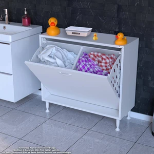 Modilayn Söke Banyo Için Sihirli Kutu 70X75X32,5 Cm’ Lik 2 Göz Sepet Hazneli Mini Banyo Dolabı