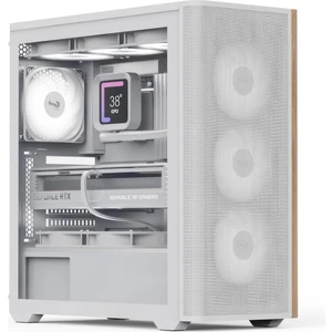 Aero Cool D501A White 850W 80+ Gold, 4X12CM A-Rgb Fanlı, Ahşap Ön Panel Detaylı, Tempered Cam Yan ve Mesh Ön Panel, USB Type-C, Atx Bilgisayar Kasası (AE-D501A-WH850GD)