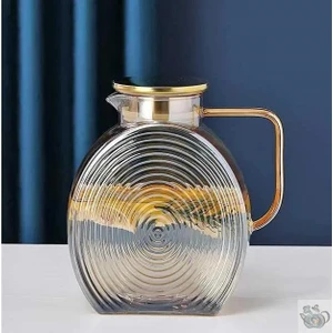Borosilikat Cam Dolap Kapağına Uyumlu Gold Saplı Şeffaf Salyangoz Sürahi 2500 ml