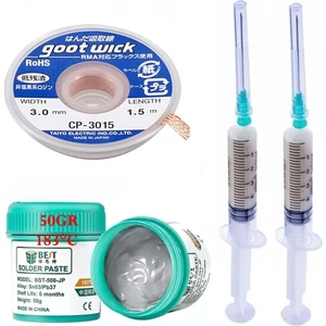 Krem Lehim Solder Paste 183°C SN63/PB37 50G Flux Lehim Toplama CP-3015 Lehim Emme Teli 3,0 mm 4lü Set