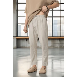 Pamuk Flamli  Rahat Kalıp  Düz Paça Jogger Erkek Pantolon - Bej