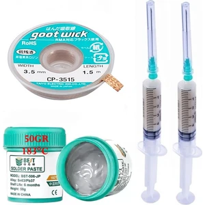 Krem Lehim Solder Paste 183°C SN63/PB37 50G Flux Lehim Toplama CP-3515 Lehim Emme Teli 3,5 mm 4lü Set