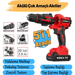 Değiştirilebilir Başlıklı Akülü 5'li Set 20 V 2.0 Ah Taşlama Matkap Dekubaj Testere Pala Top Şişirme