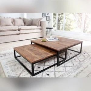 Iki Bölmeli Doğal Ahşap Masif Panel Orta Sehpa