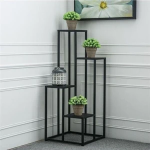 Rega Siyah Metal Dörtlü Çiçeklik ve Saksılık