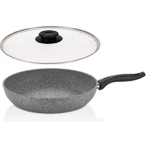 Granit Yapışmaz Tava 28 cm Cam Kapaklı