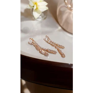 Premium Taşlı Sallantılı Rose Gold Küpe