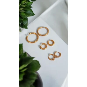 Paslanmaz Çelik 3 Çift Gold Halka Küpe