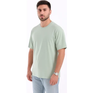Erkek Yeşil Oversize Bisiklet Yaka %100 Pamuk Düz Basic Yazlık T-Shirt