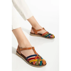 Bayan SANDALET205-091 Taba Ortopedik  Deri Kadın Sandalet