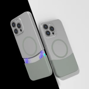 iPhone 14 Pro Max Kılıf M-Safe Şarj Özellikli Mıknatıslı Nvg Duble Kapak - Gri