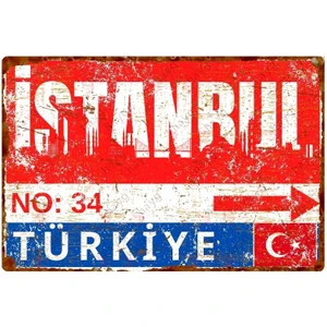 Istanbul Metal Sokak Tabelası - Retro Pas Görünümlü Türkiye Duvar Dekoru