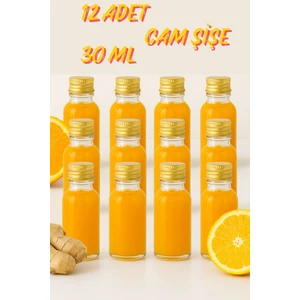 12 Adet Şeffaf Cam Shot Şişesi Sızdırmaz Gold Metal Kapaklı Kolonya Koku Süs Çok Amaçlı Şişe 30ML