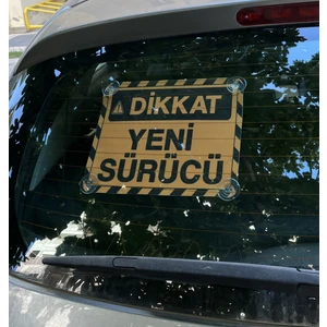 Sarı Zemin Üzerine Siyah Renk Dikkat Yeni Sürücü Yazılı Acemi Sürücü Araba Cam Oto Aksesuar Vantuzlu