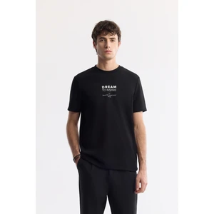 Erkek Regular Fit Siyah Bisiklet Yaka Baskılı Bi-Stretch İnterlok T-Shirt A51Y1140