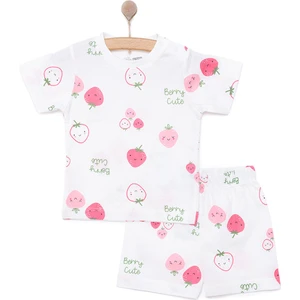 Hellobaby Kız Bebek Pijama Takımı Bisiklet Yaka Reçme Paça Kısa Kol Ekru 6 Ay