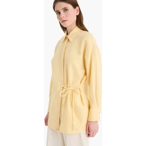 Relax Fit Bağcıklı Müslin Uzun Kollu Tesettür Gömlek Tunik F1477AX25SM
