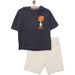 Hellobaby Erkek Bebek Tişört-Şort 2li Takım Varsity Modelli Yaka Reçme Paça Kısa Kol Antrasit