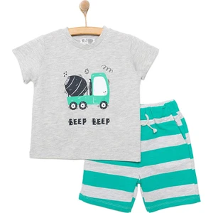 Hellobaby Erkek Bebek Tişört-Şort 2li Takım Cars&roads Bisiklet Yaka Reçme Paça Kısa Kol Gri Melanj