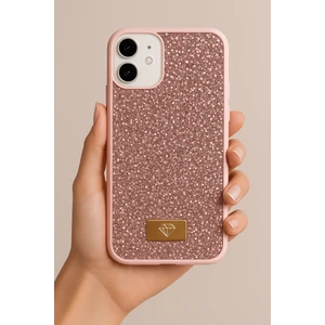 Apple iPhone 11 Uyumlu Kılıf Elmas Tasarımlı Pembe Taşlı Işıltılı Pırlanta Silikon Kapak