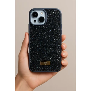Apple iPhone 13 - 14 - 15 Kılıf Elmas Tasarımlı Lacivert Taşlı Işıltılı Pırlanta Silikon Kapak