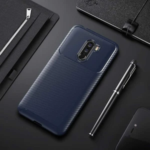 Xiaomi Pocophone F1 Kılıf Lacivert Karbon Silikon Orijinal Esnek Ince Geliştirilmiş Dayanıklı Darbe Karşıtı Koruyucu Yeni Nesil Tasarım (Xiaomi Pocophone F1, Lacivert)