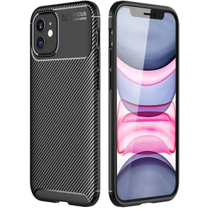 Apple iPhone 12 Kılıf Siyah Karbon Silikon Orijinal Esnek Ince Geliştirilmiş Dayanıklı Darbe Karşıtı Koruyucu Yeni Nesil Tasarım (Apple iPhone 12, Siyah)