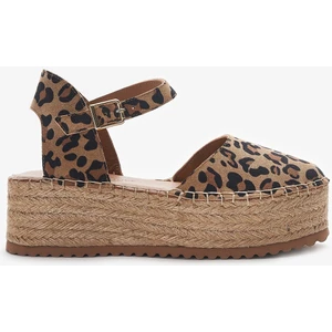 Louis Cardy Lobo Leopar Desenli  Hakiki Deri Kadın Espadril Sandalet