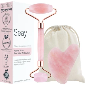 Pembe Kuvars Roller Ve Pembe Kalp Gua Sha Yüz Masaj Aleti Seti Keseli Değerli Doğal Taş Sertifikalı