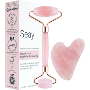 Pembe Kuvars Face Roller Ve Kalp Gua Sha Yüz Masaj Aleti Seti Değerli Doğaltaş Sertifikalı