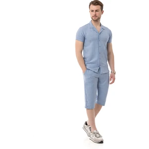 Erkek Mekanik Keten Gömlekli Diz Altı Kapri Takım