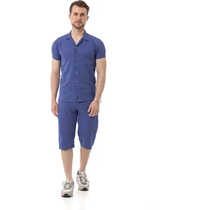 Erkek Mekanik Keten Gömlekli Diz Altı Kapri Takım