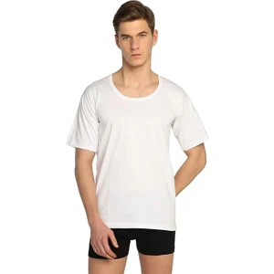 Beyaz Erkek  Ribana Bisiklet Açık Yaka Fanila 6 Adet