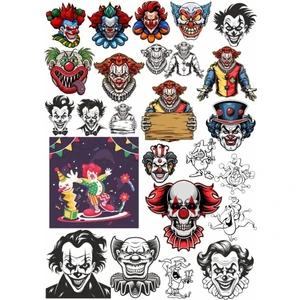Korkunç Palyaço Yüzleri Sticker Set 1