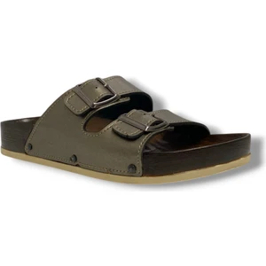 23051-25 Deri Anatomik Çift Bant Terlik 36-40