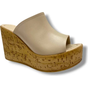 E786-25 Deri Yüksek Dolgu Topuk Kadın terlik