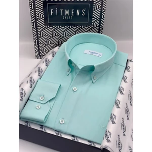 Slim Fit Uzun Kol Pamuklu Hediye Kutulu Kolay Ütülenebilir Erkek Gömlek FS-002225 - Mint